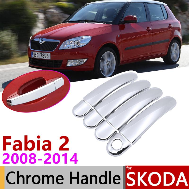 for Skoda Fabia 2 MK2 5J Hatch Wagon Comib 2008~2014 Chrome Door Handle Cover Car Accessories Stickers Trim Set 2010 2011 2013