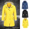 Women's Solid Rain Jacket Outdoor Hoodie Waterproof Hooded Raincoat Windproof