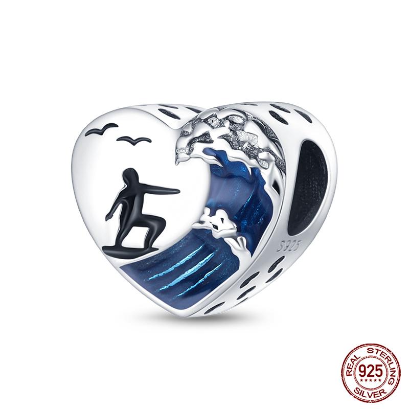 100% настоящие посеребренные бусины серии Ocean, черепаха, краб, русалка, подходят оригинальные браслеты «сделай сам», ювелирные изделия, подарки