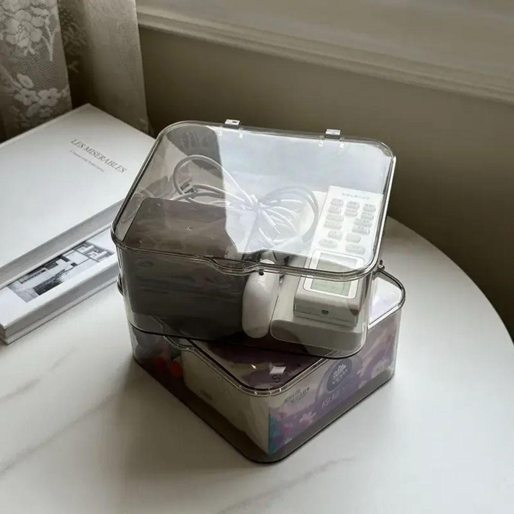 with Lid Desktop Storage Box Transparent Tea Set Organization Multi-purpose Cosmetics Organizer