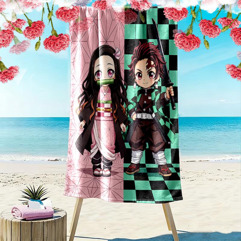 Demon Slayer Anime Print Beach Towel, Large Soft Quick Dry Towel for Beach Camping Swimming