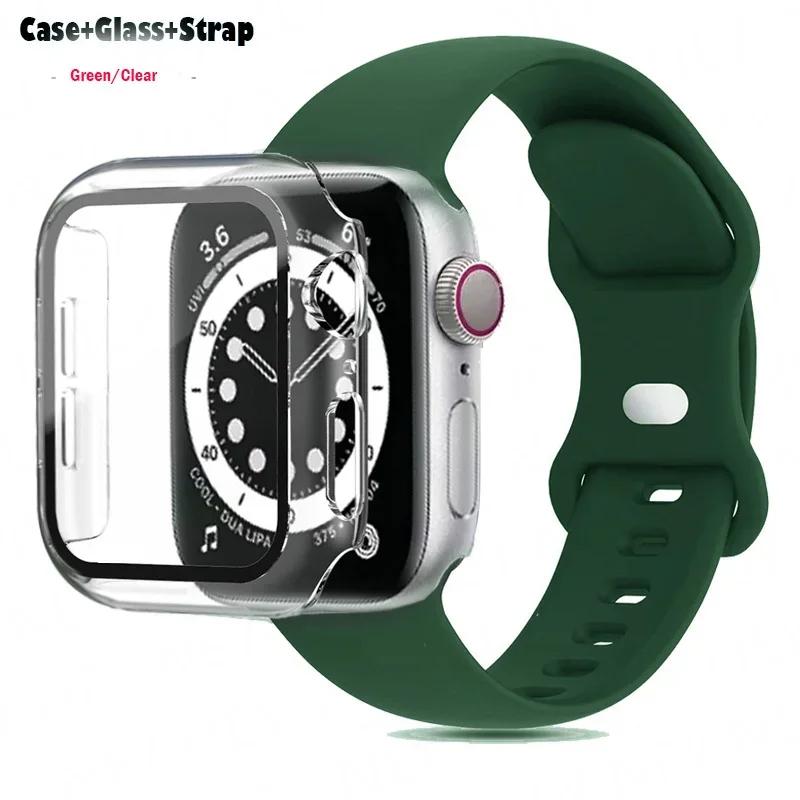 Glass+Case+Strap For Watch band 44mm 41mm 45mm 40mm 38mm 42mm Silicone bracelet iWatch serises 9 8 3 4 5 6 SE 7 watchbands