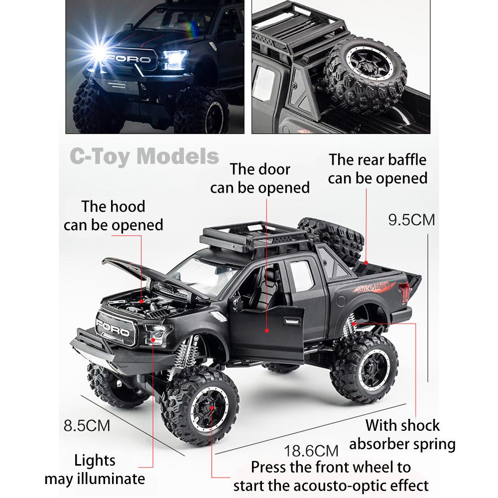 Масштаб 1/32 Ford Raptor F150, литая под давлением модель автомобиля, игрушечный автомобиль с откатным механизмом, звуком и светом для детей, коллекция подарков для мальчиков и девочек