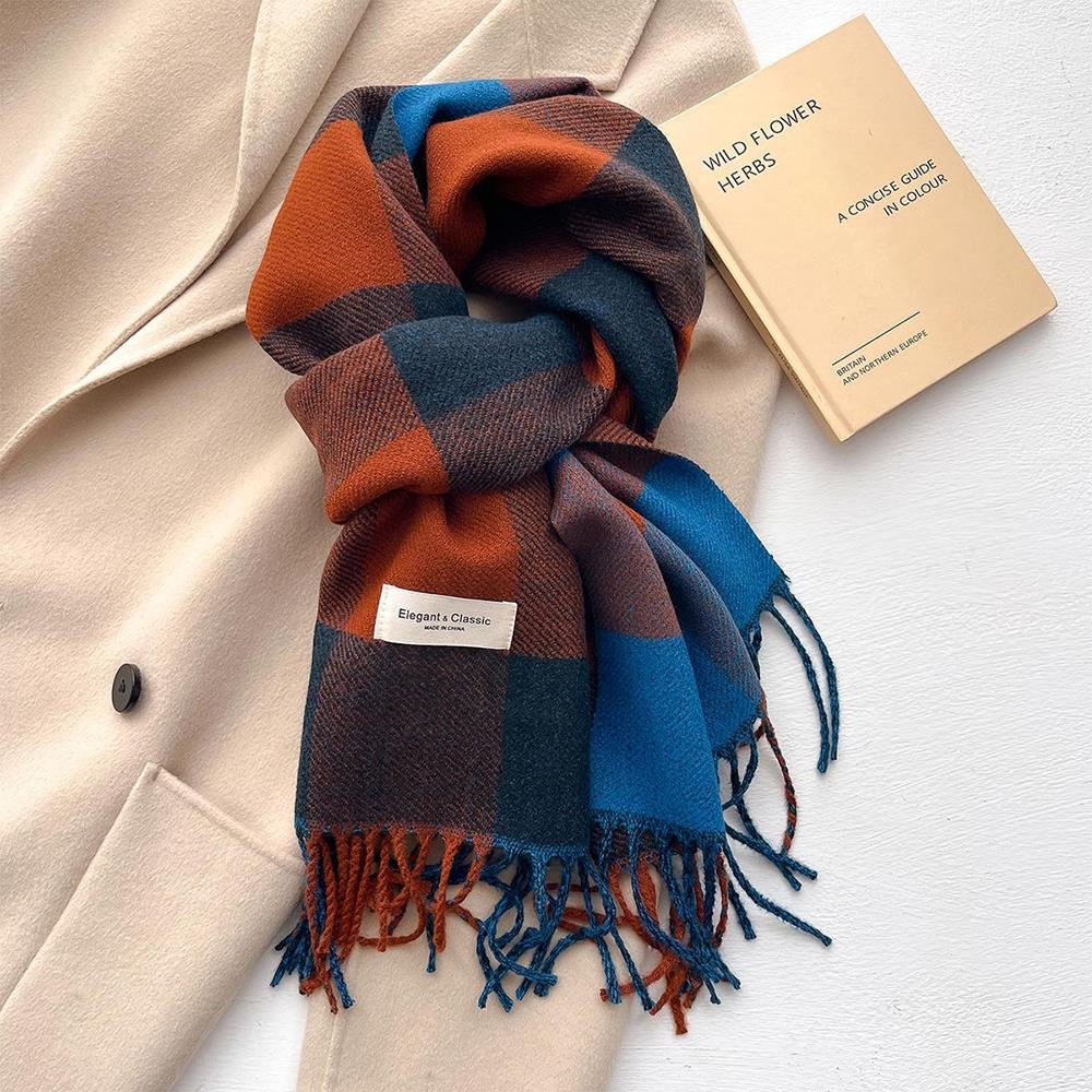 Double Sided Cashmere Shawl Tassel Scarf Windproof Wrapped Scarves Winter Women's Plaid Long Knitted Scarf Hijab Stole