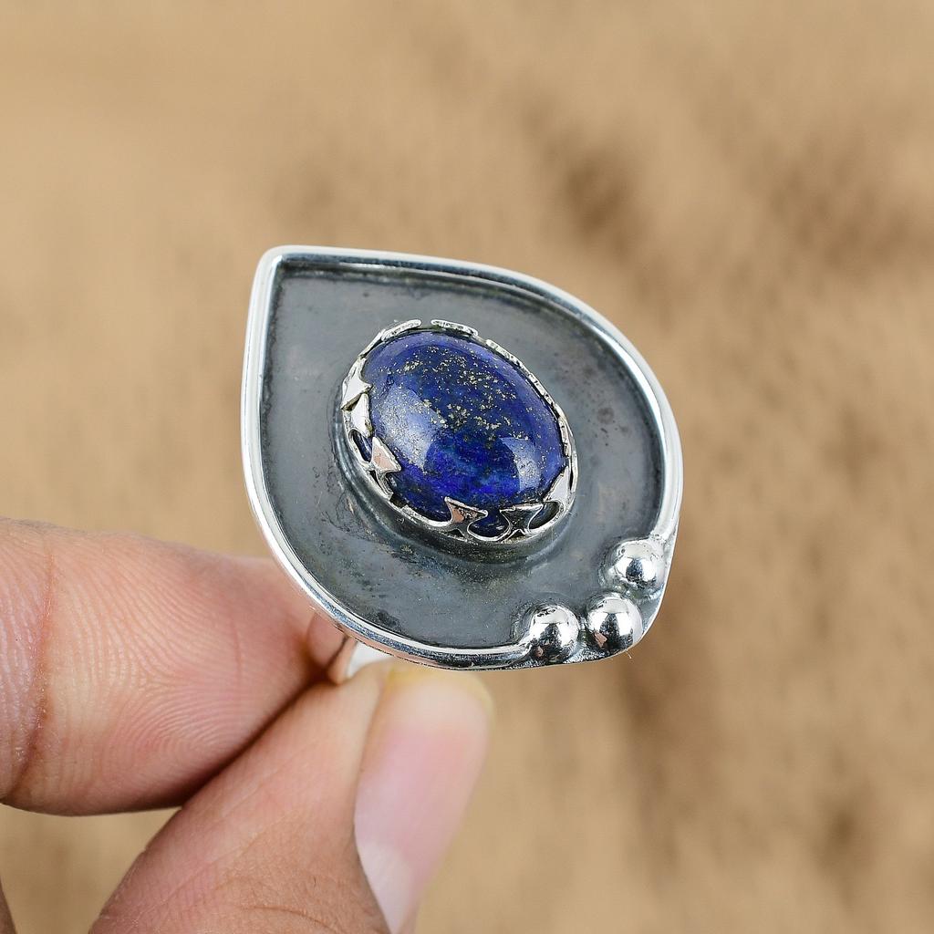 Mothers Day Sale Natural Lapis Lazuli 925 Sterling Silver Wedding Promise Ring