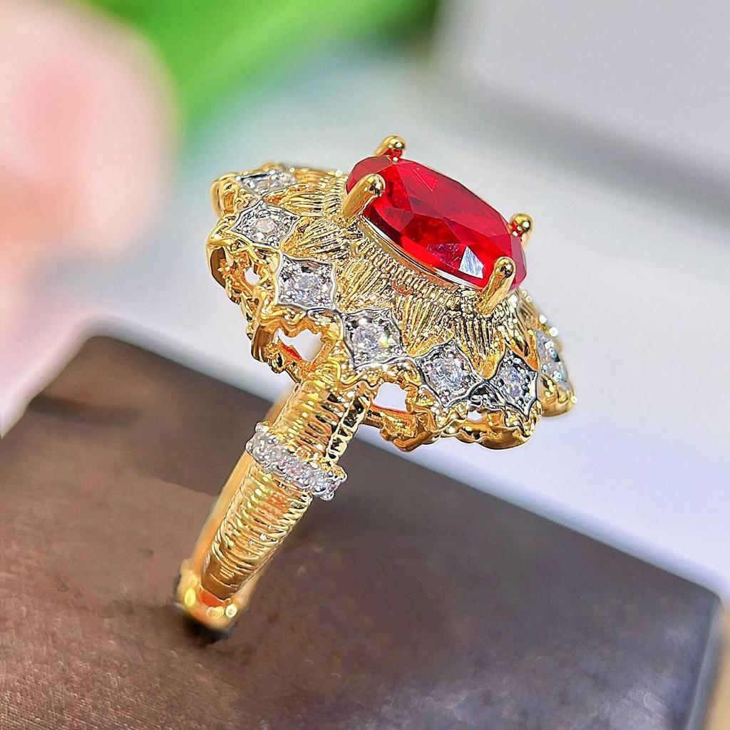 Регулируемые кольца овальной огранки CMM с красным фианитом, роскошные двухцветные свадебные кольца с большим цветком для женщин, классические ювелирные изделия для помолвки и вечеринки