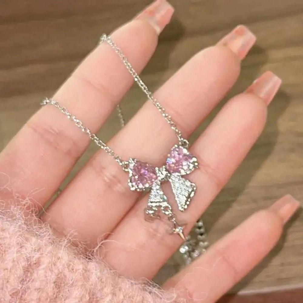 Серебряное ожерелье-бантик из цинкового сплава, подвеска в виде креста из циркония на ключицу, подарки