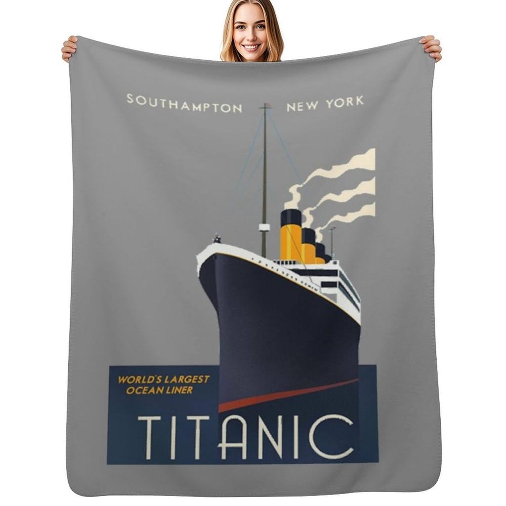 Titanic Sinking Vintage Poster Cruise Ship Atlantic Ocean Voyage Throw Blanket Soft Warm Blanket Gift for Grandparents