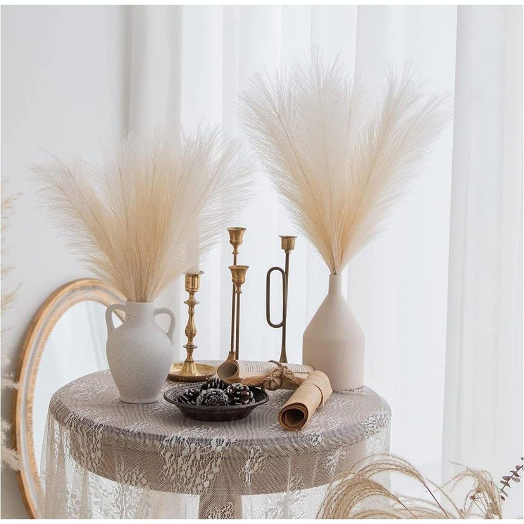 3 шт. искусственные пампасы маленькие пушистые искусственные цветы искусственные цветы для дома, офиса, украшения спальни (Без Вазы Горшок) (Белый с оттенком) шелк