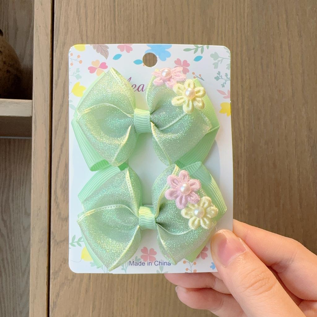 2Pcs/set New Cute Fashion Shiny Flowers Bow Lovely Girls Hairpins Children Headwear Hairgrip Hair Clips Hair Accessories Gift