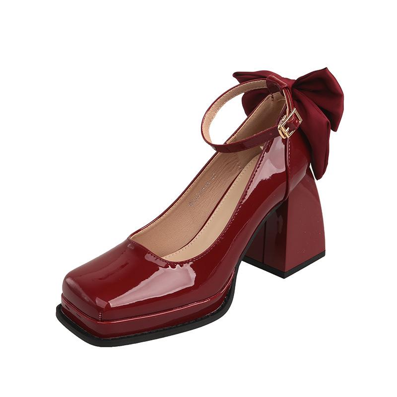 Мэри Джейн Женские Туфли Квадратный Носок Неглубокие С Пряжкой Женские Элегантные Модные Туфли на Высоком Каблуке Женские Вечерние Туфли-Лодочки на Платформе