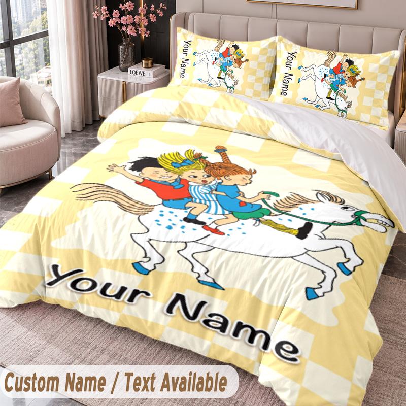Custom Name Text 3Pcs Bedding Set Pippi Longstocking Duvet Cover And Two Pillowcases