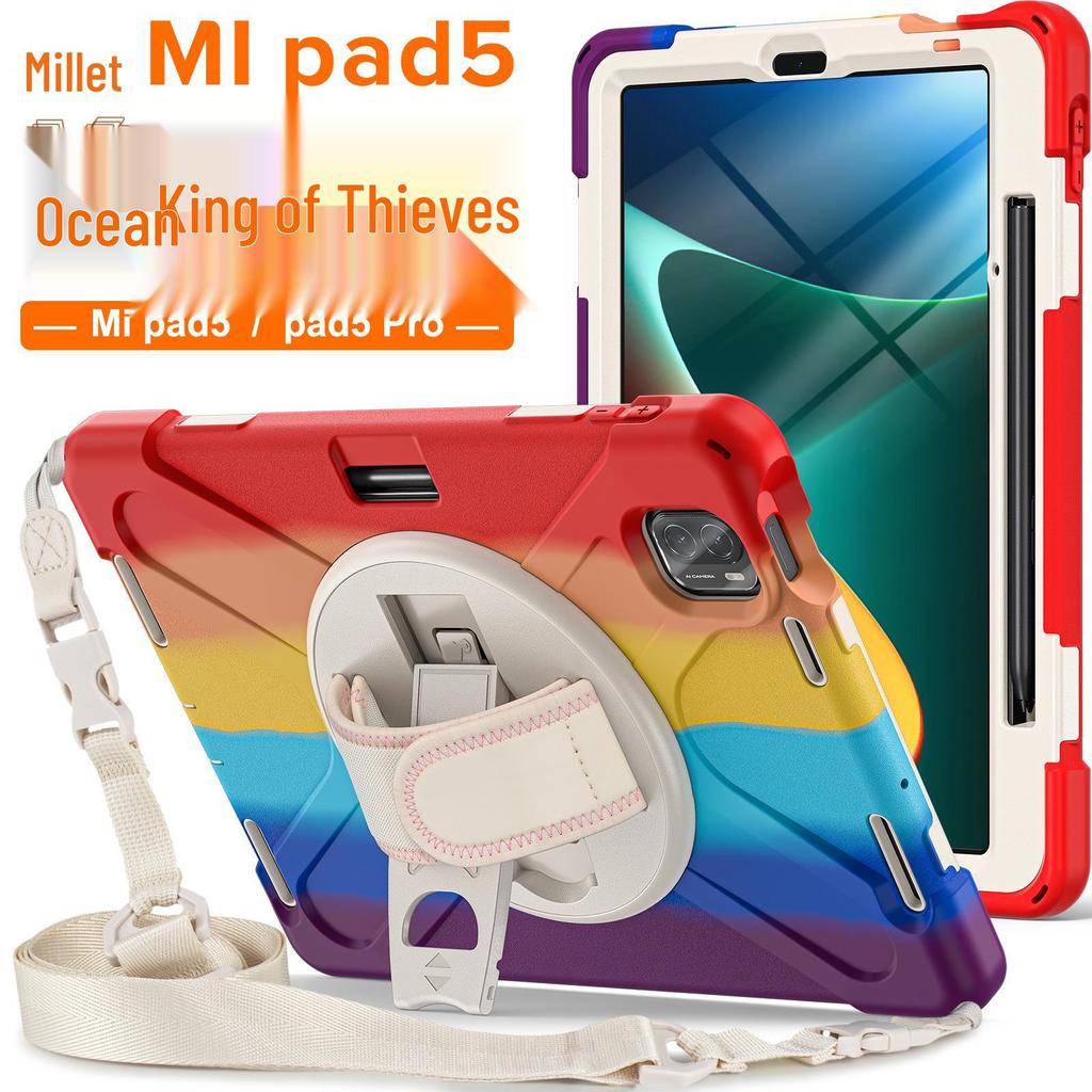 Совместим с Redmi Pad 11 дюймов 2025, Силиконовый противоударный чехол Xiaomi с полным покрытием и вращающимся плечевым ремнем.