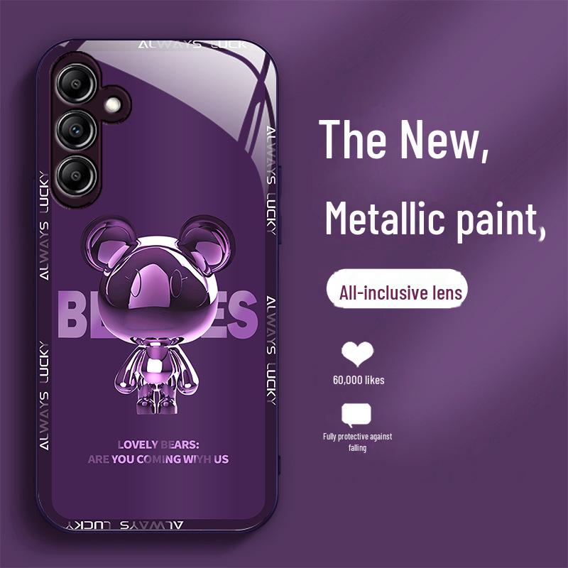 Жидкий корпус с изображением металлического медведя для Samsung A51 S21 S30. Высококачественный дизайн. Идеальный вариант подарка.