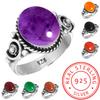 925 Sterling Silver Ring Women Gemstone Handmade Jewelry Wedding Gift Amber Amethyst Black Onyx Carnelian Garnet Quartz Green Onyx Gold Stone Fashion