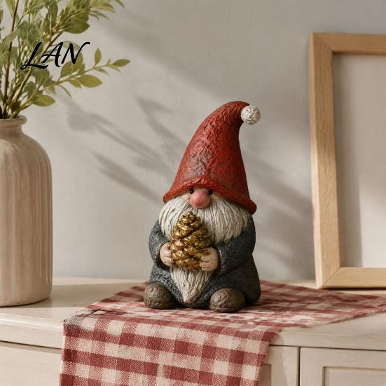 Holiday Home Decor Ornaments Santa And Deer Figurine, Christmas Gnome Resin Statue, Decorative Figures for Table Centerpiece Living Room Bedroom