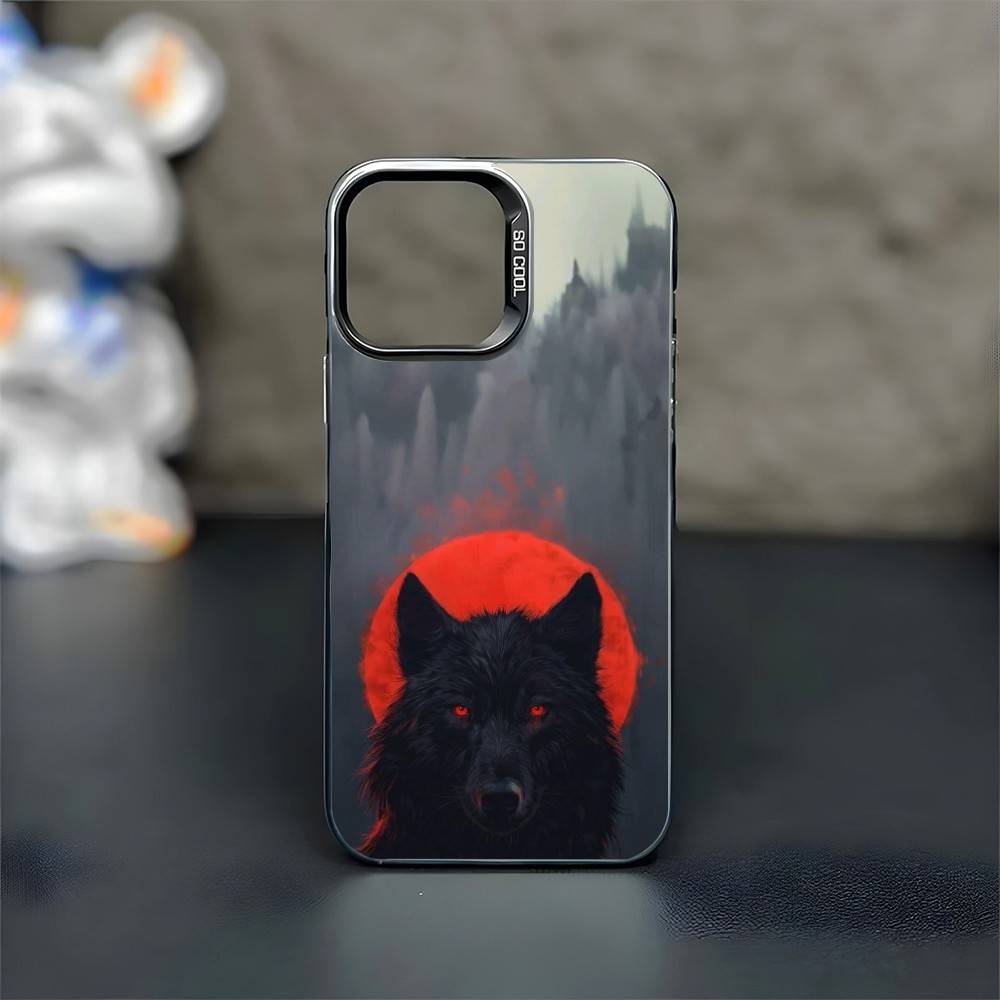 1 шт. Чехол для телефона с волком для iPhone 17, 16, 15, 14, 13, 12, 11 Plus, Pro Max Черный Матовый Ударопрочный Чехол