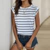 Летняя женская полосатая футболка без рукавов с круглым вырезом и принтом