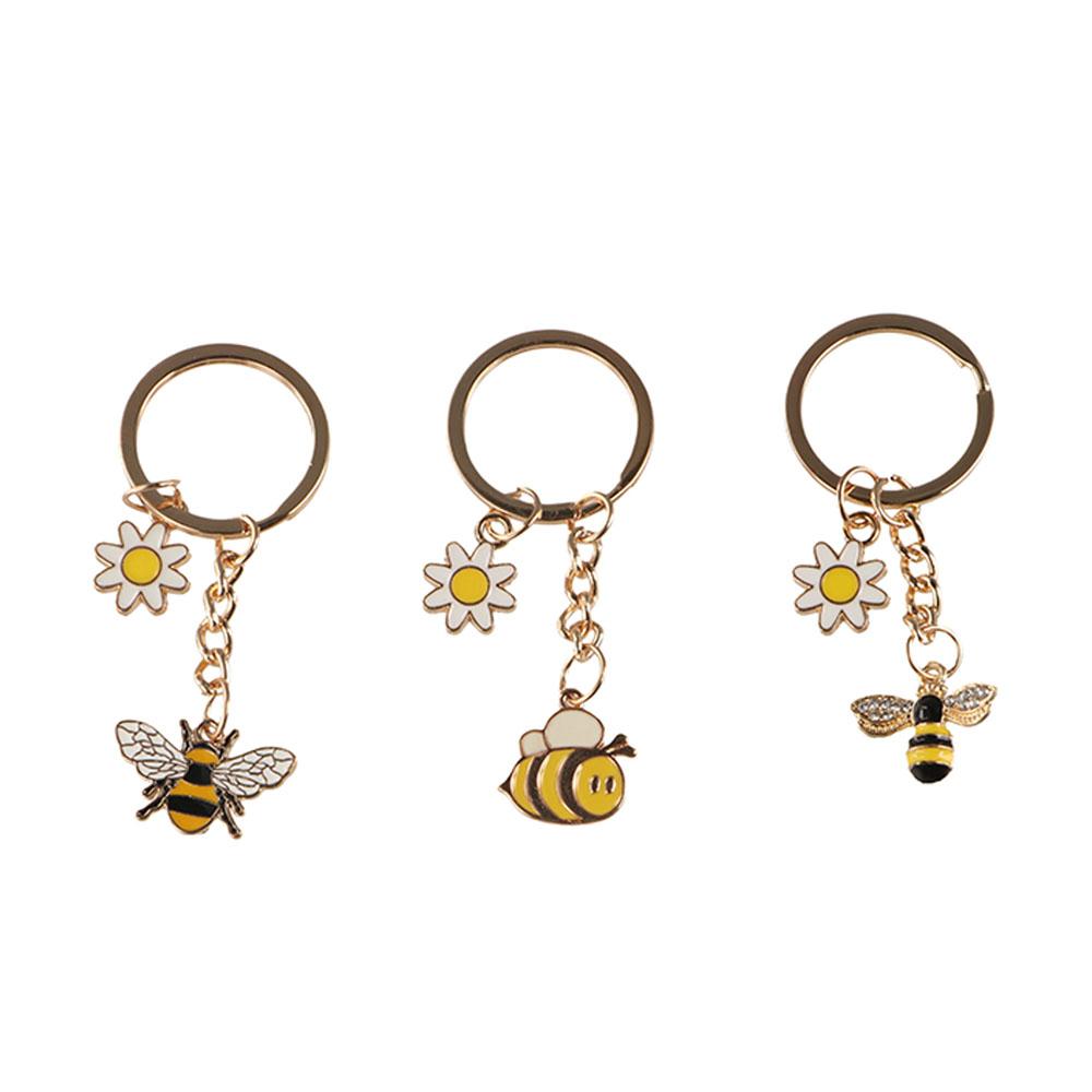Мини брелок для ключей в виде пчелы и цветка, милый металлический эмалированный кулон, креативные садовые брелки для женщин и мужчин
