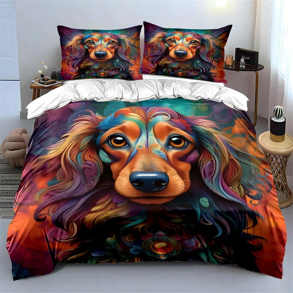 "Colorful Dog-Themed Art Set" Multiple sizes kid's and adults' bedroom Exquisite 3PC bedding set gift