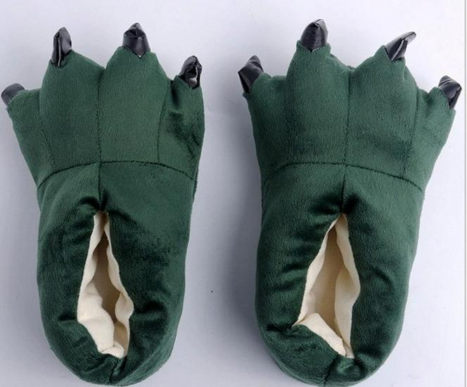 Унисекс Плюшевая пижама из кораллового флиса с динозавром, тапочки-лапы для детей