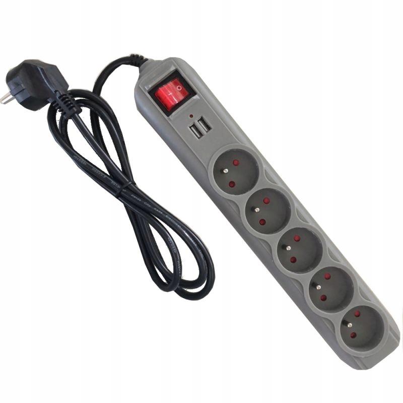 Extension cord 1.5M Strip 2XUSB + 5X230V + Switch
