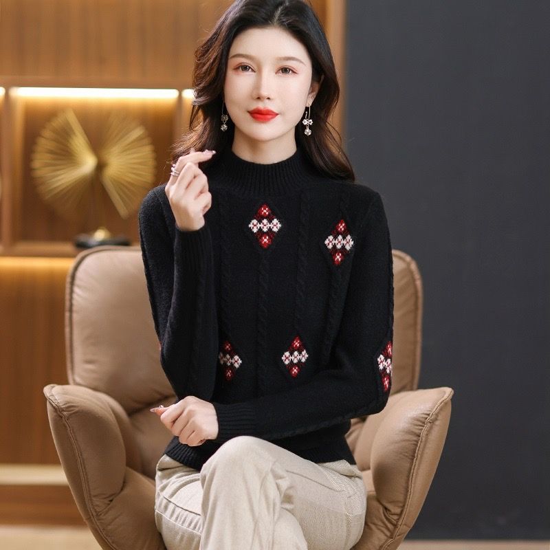 Трикотажный свитер осень и зима новый полувысокий ворот свитер трикотаж свободный жаккардовый пуловер с длинными рукавами базовая рубашка