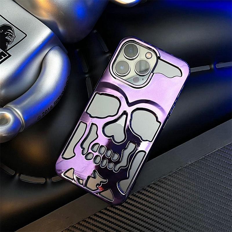 Cool Hollow 3D Skull Phone Case for iPhone 16 15 14 Plus 13 12 11 Pro Max Plating Gothic Skeleton Design Shockproof Cover