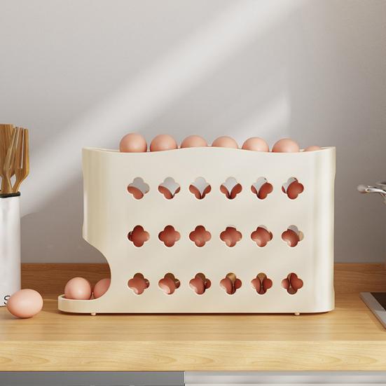 Подставка для яиц для холодильника, автоматический диспенсер для яиц, компактный 4-ярусный органайзер для яиц вмещает 30 яиц для хранения в холодильнике, на кухонной столешнице