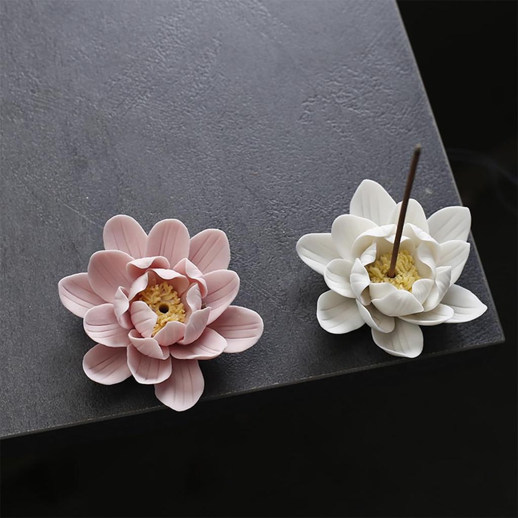 Lanito Ceramic Incense Burner with Lotus Flower Design, Stylish Incense Burner for Buddhist Altars, Relaxation, Meditation, Sleep, Study, Zen, Yoga,