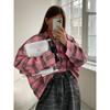 Розовые рубашки и топы в клетку, женская уличная одежда, повседневный топ в клетку с длинными рукавами, однобортная рубашка большого размера, женская