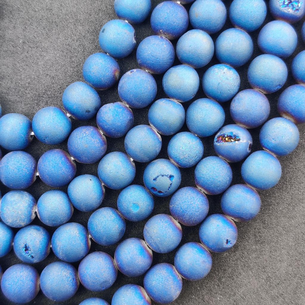 Matte Finish Blue Druzy Agate Round Beads Gemstone, Druzy Stone Beads, Gemstone Beads, 14-15 Inch Strand, 6mm 8mm 10mm Stone Size.