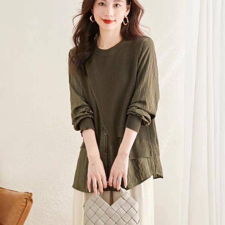 Fashionable Sweater Shirt Fake Two-piece Loose Slimming Pullover Autumn Top