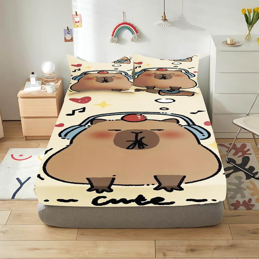 Детская простыня с мультяшным рисунком Капибары, милый цифровой принт, подходит для младенцев и подростков, с эластичным поясом.