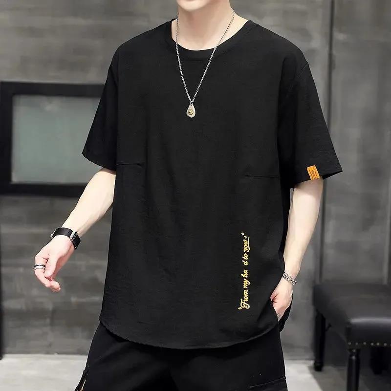 Embroidered Loose Half Sleeve T-shirt Summer Korean Youth Short-sleeved Male T-shirt Trendy All Matching