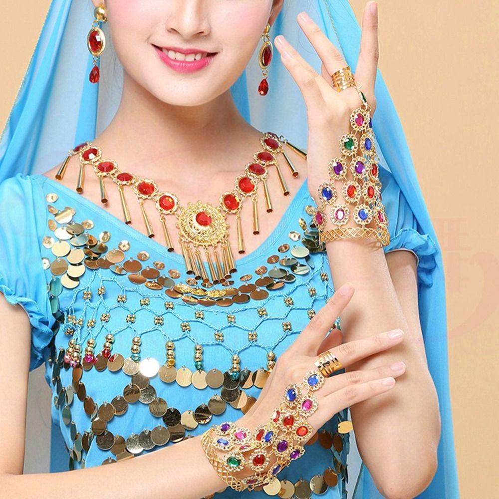 Rhinestone  Bracelet with Rings Zinc Zinc Alloy Indian Dance Performance Jewelry Creative   Show Out