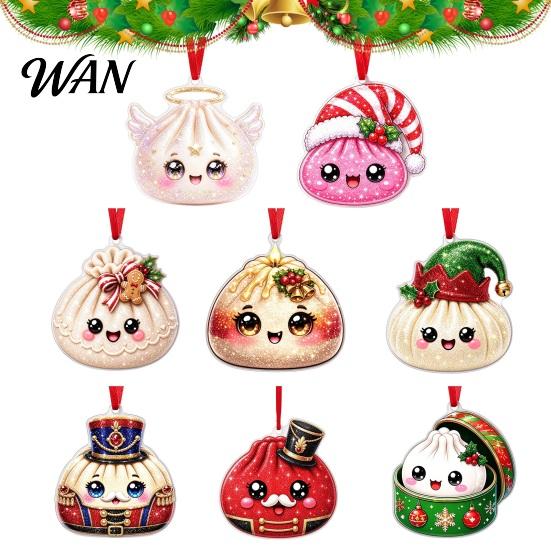 Chinese Style Festive Ornaments Dumpling Christmas Ornament for Tree, 2D Flat Acrylic Cute Cartoon Holiday Decoration Pendant Decorations Teens Kids,