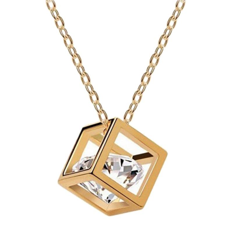 Zircon Crystal Cube Pendant Necklace Novel Chic Simple Wild Women Necklace