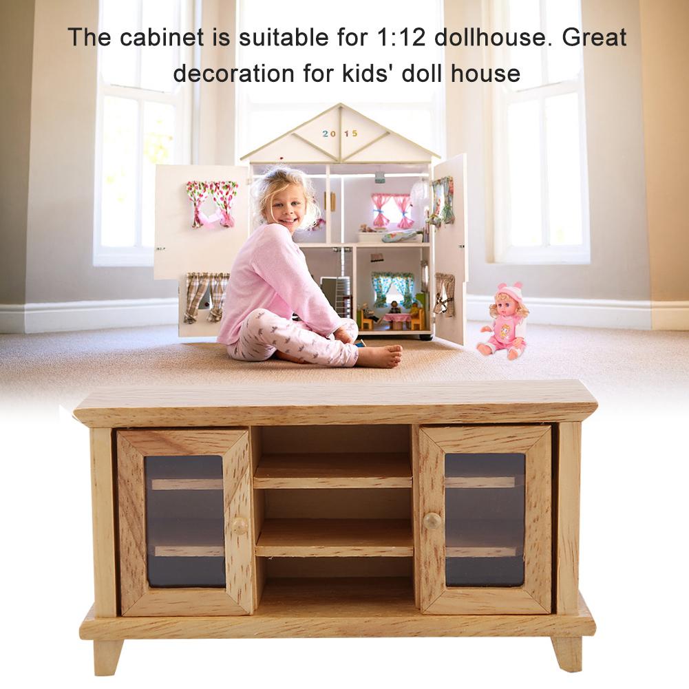 1:12 Scale Storage TV Cabinet ature Wooden Furniture Children Gift White