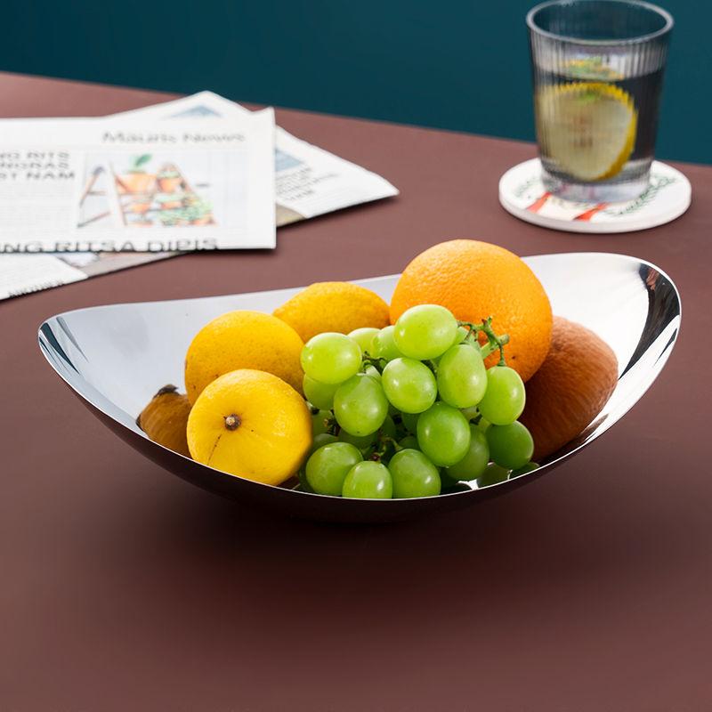 304 Stainless Steel Fruit Tray, Light Luxury Metal Household Tableware, Living Room Fruit Tray Bowl, Creative Modern Storage Pla