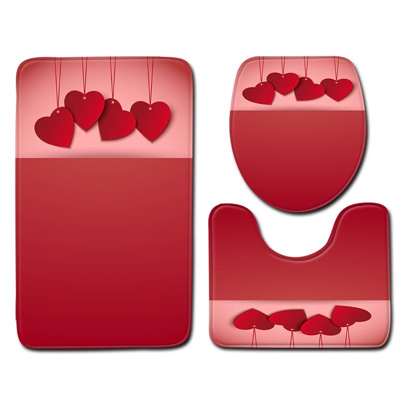 Romantic Valentine'S Day Bathroom Toilet Floor Mat 3-Piece Set