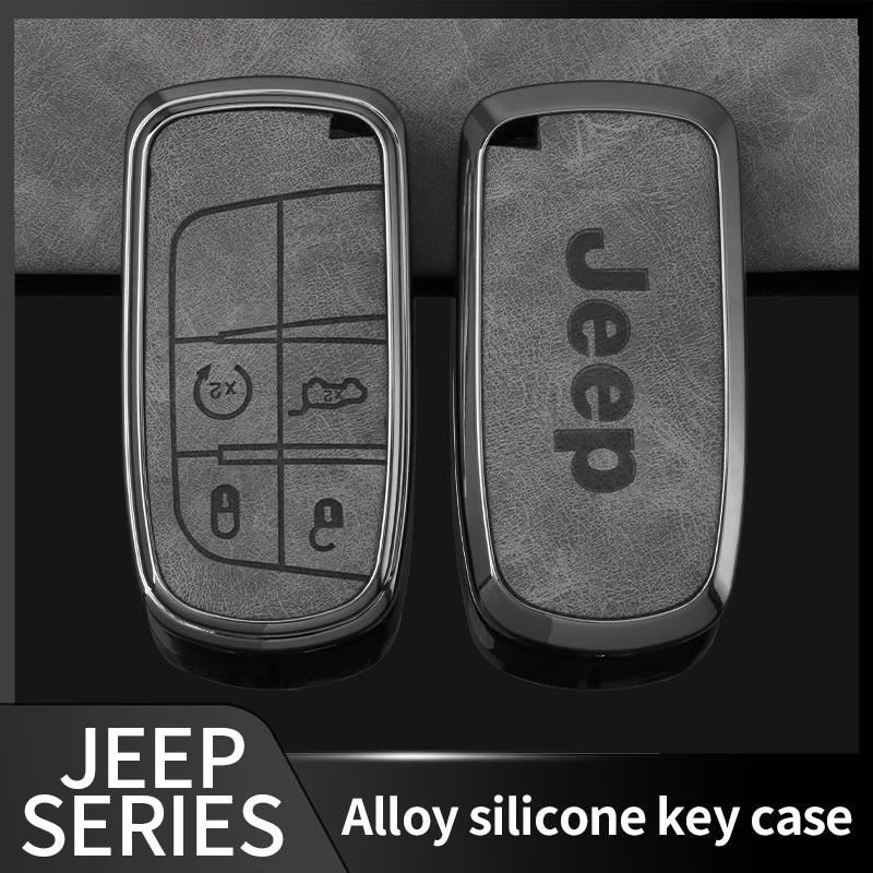 For Jeep Zinc Alloy Leather Car Key Case Cover Shell For Jeep Renegade Wrangler Patriot Grand Cherokee WK2 KL Compass Liberty