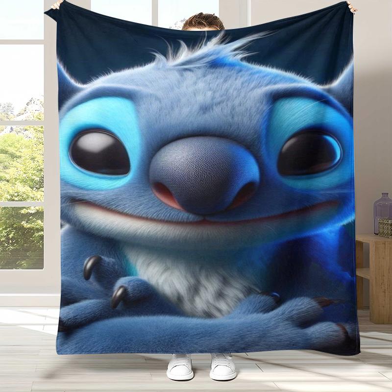 Милое Фланелевое Одеяло с Мультяшным Узором 'S-Stitch', Ультра Мягкий Теплый Плюшевый Плед для Дома, Спальни, Кровати, Дивана, Походный Пикник, Подарок для Детей