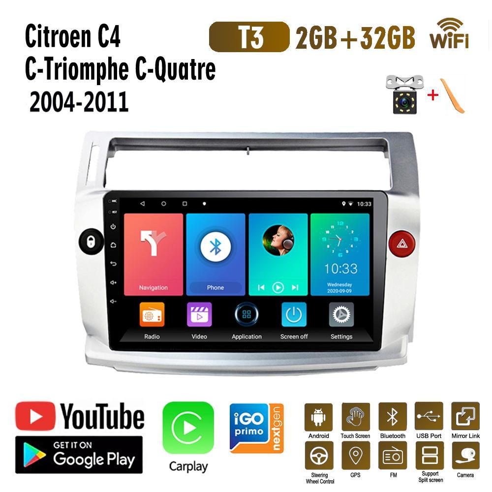 Автомобильное радио 2 Din для Citroen C4 C-Triomphe C-Quatre Pallas 2004-2014, Android, Wi-Fi, мультимедийный плеер, GPS, Carplay 2 + 32 ГБ