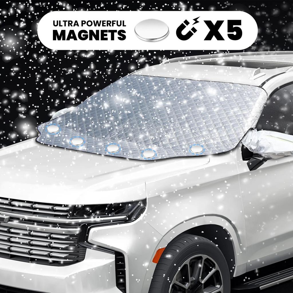 Car Windshield Cover, Snow Cover With Side Mirrors Cover, Windshield Shade With Magnetic Edges For Car SUV CRV Trucks