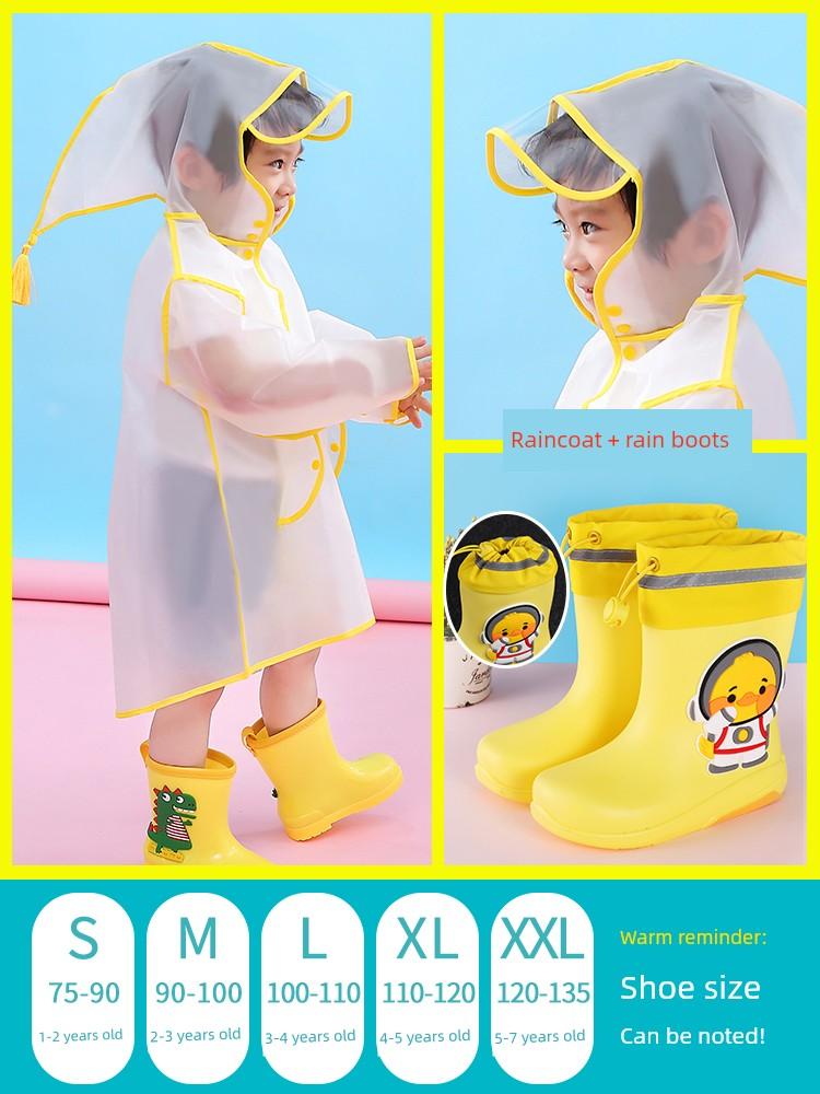 2026 New Model Children's Raincoat Kindergarten-Specific Umbrella Raincoat Boot Set for Girls and Boys, Rain Boots with Separate Upper and Lower Parts