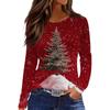 Женская модная повседневная футболка с разрезом по низу, круглым вырезом, длинными рукавами, свободного кроя, с рождественским принтом, женский топ