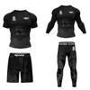 Mens 3D Printed Quick-Dry Stretch Athletic Compression Set - 4pcs Gym Running Basketball Workout Gear
