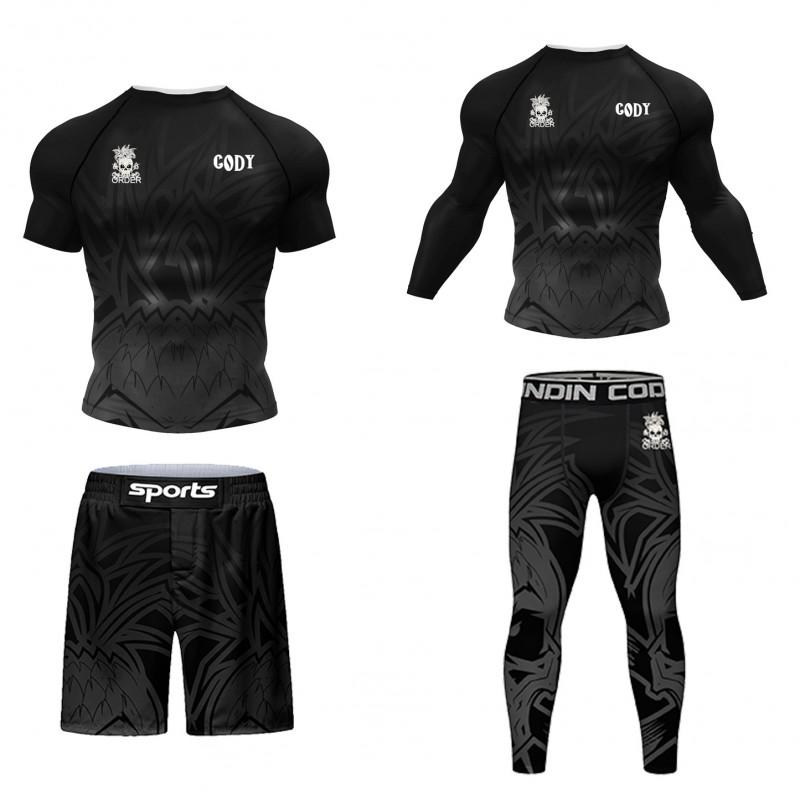 Mens 3D Printed Quick-Dry Stretch Athletic Compression Set - 4pcs Gym Running Basketball Workout Gear