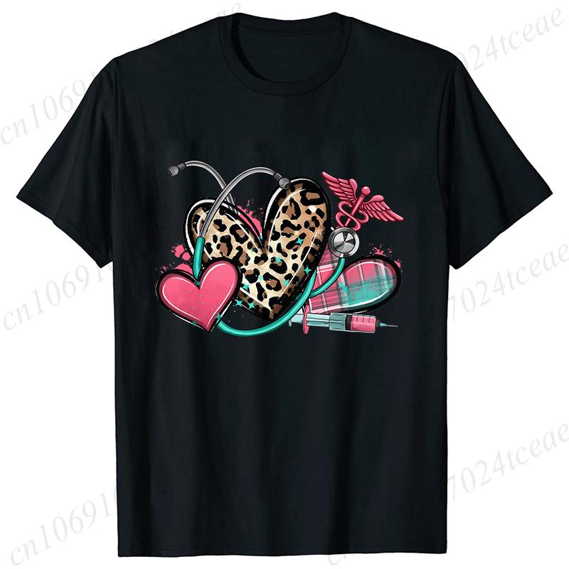 New Women T Shirt Pullover Oversize Valentines Day Love Nurse Print T-Shirt Casual Short Sleeve Women T-Shirt Nurse Tees Gifts